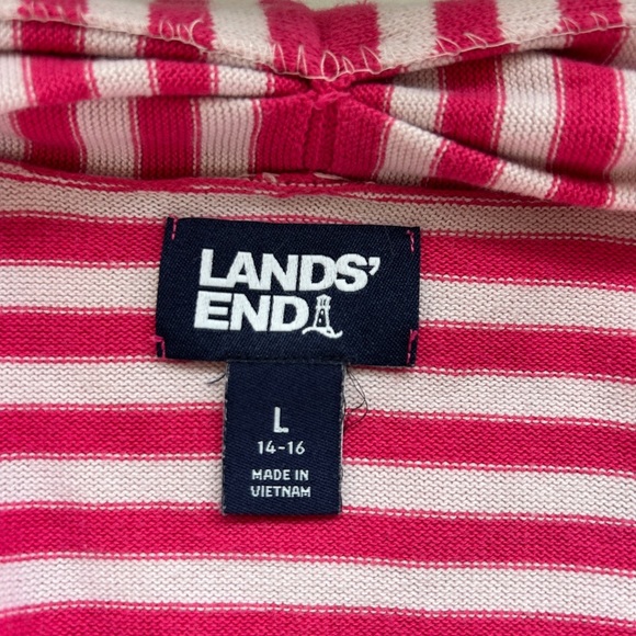 Lands’ End Striped Multi Color Open Front Long Cardigan With Pockets 100% Cotton - Picture 8 of 8